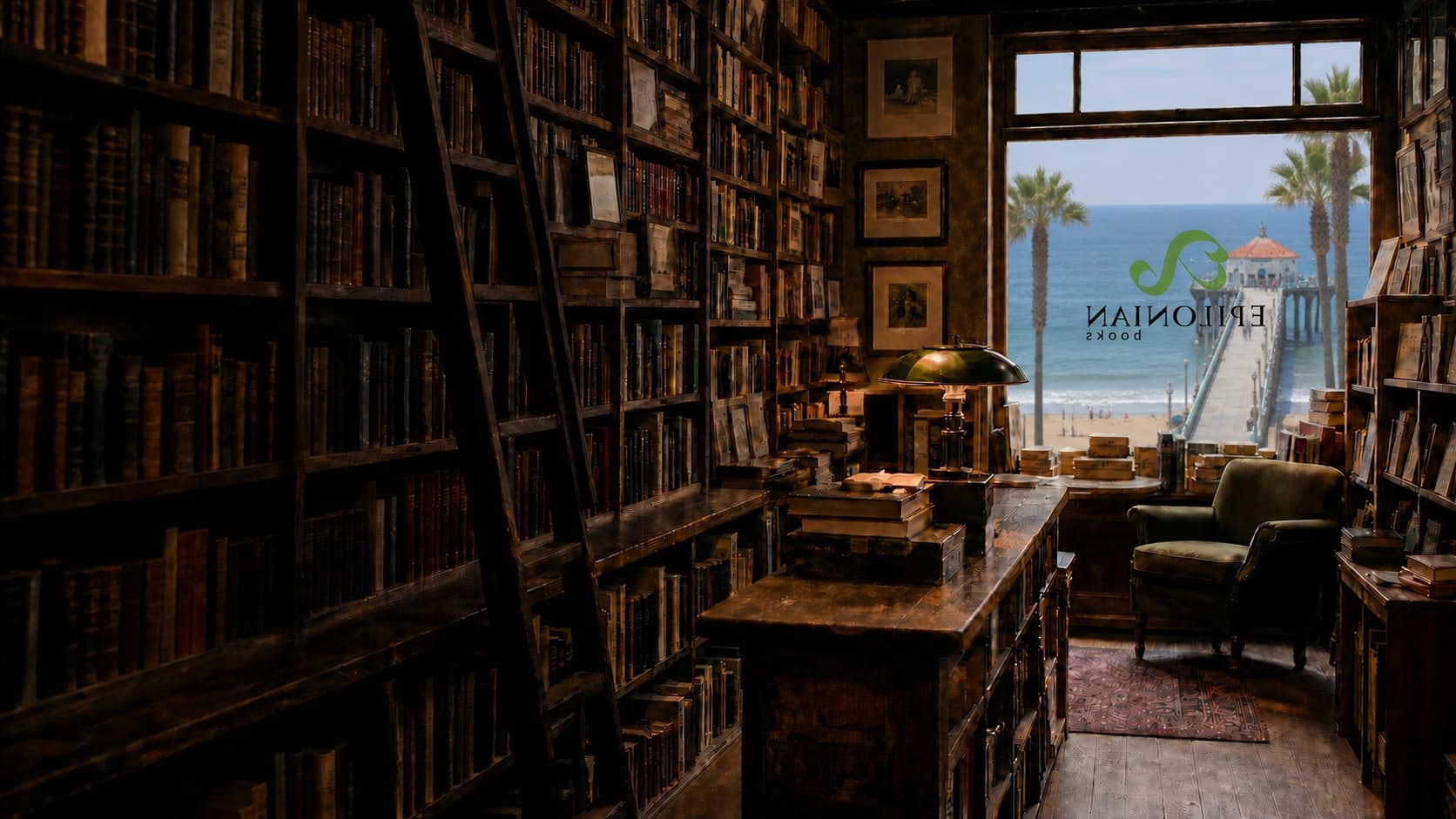 A warm neighborhood bookshop overlooking Manhattan Beach Pier