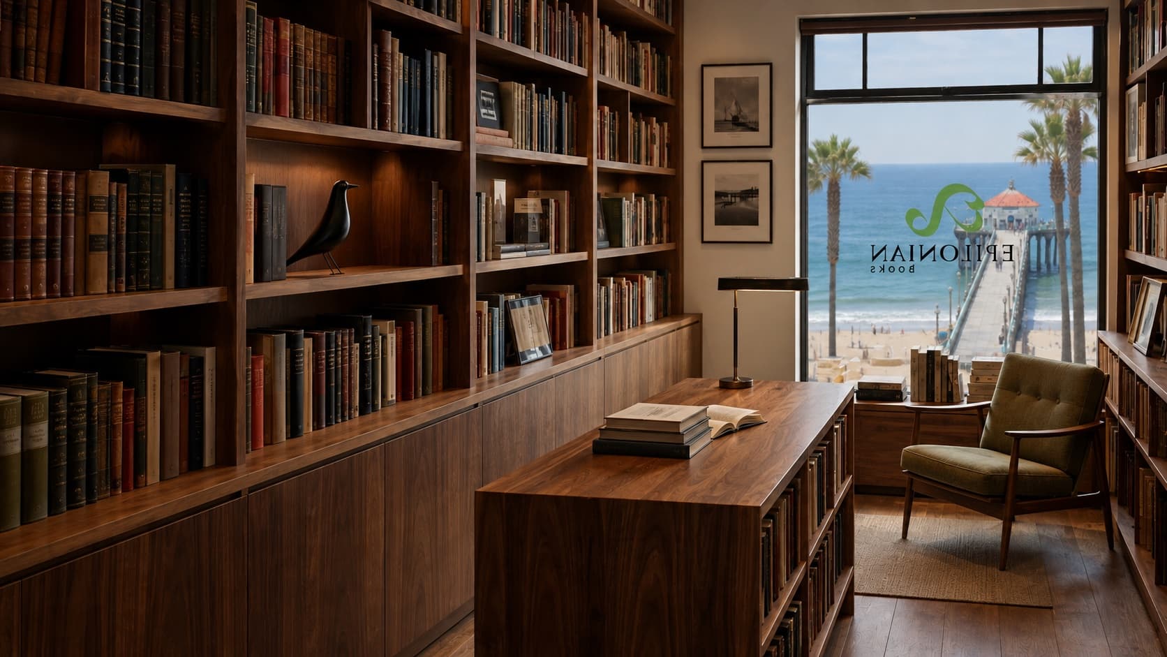 A mid-century modern bookshop overlooking Manhattan Beach Pier