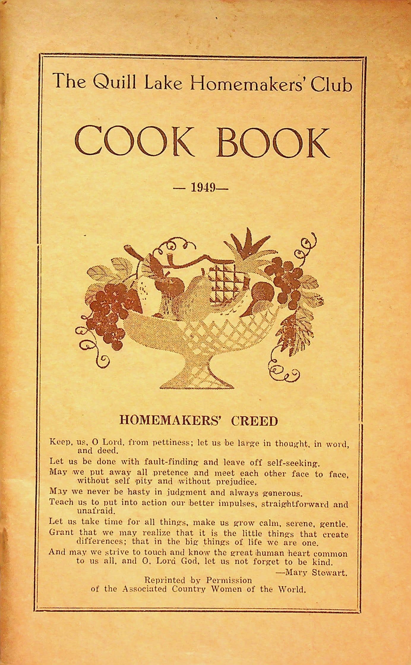 The Quill Lake Homemakers' Club Cook Book, 1949, photograph 1 of 12