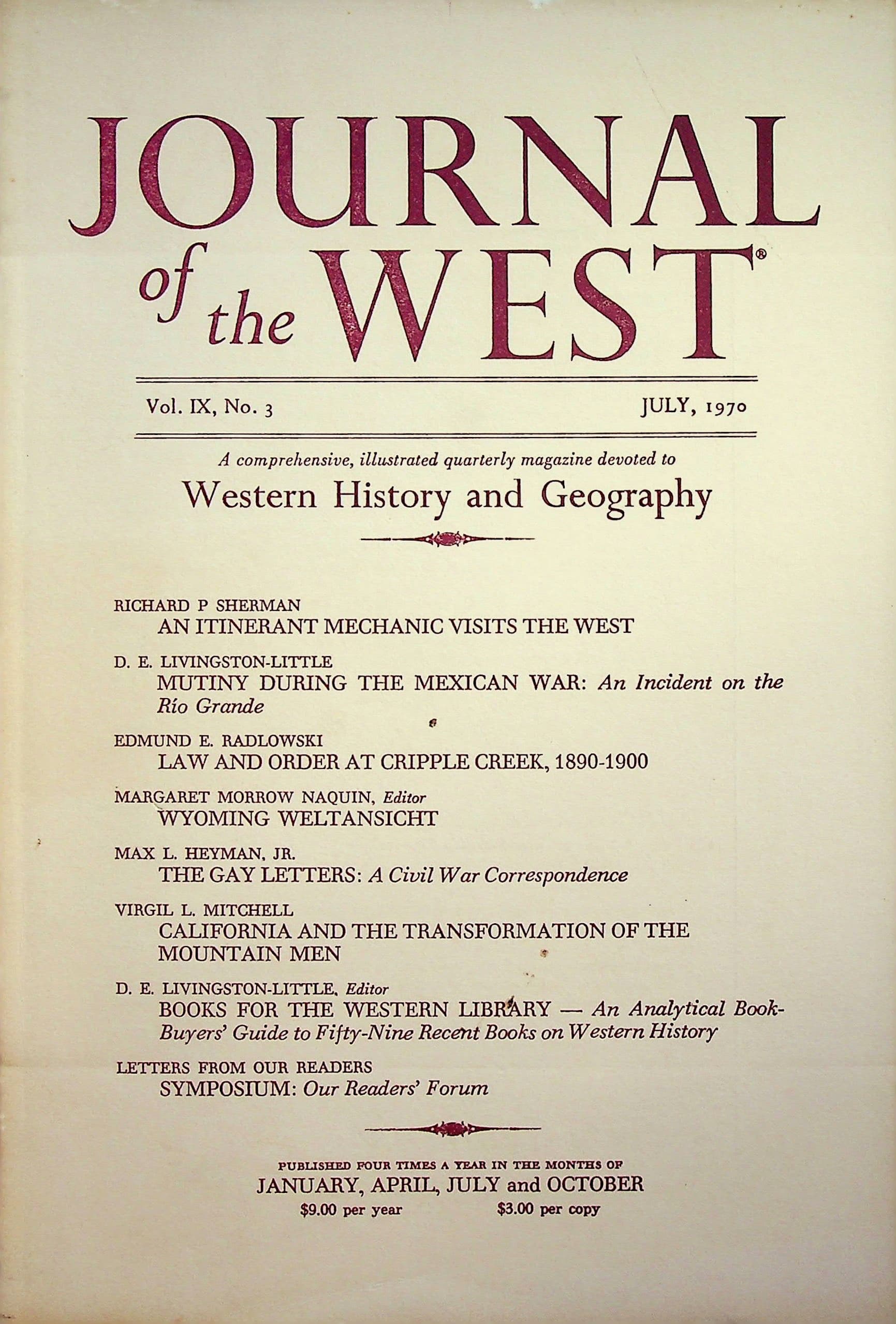 Journal of the West Vol. IX, No. 3, July 1970, photograph 1 of 13