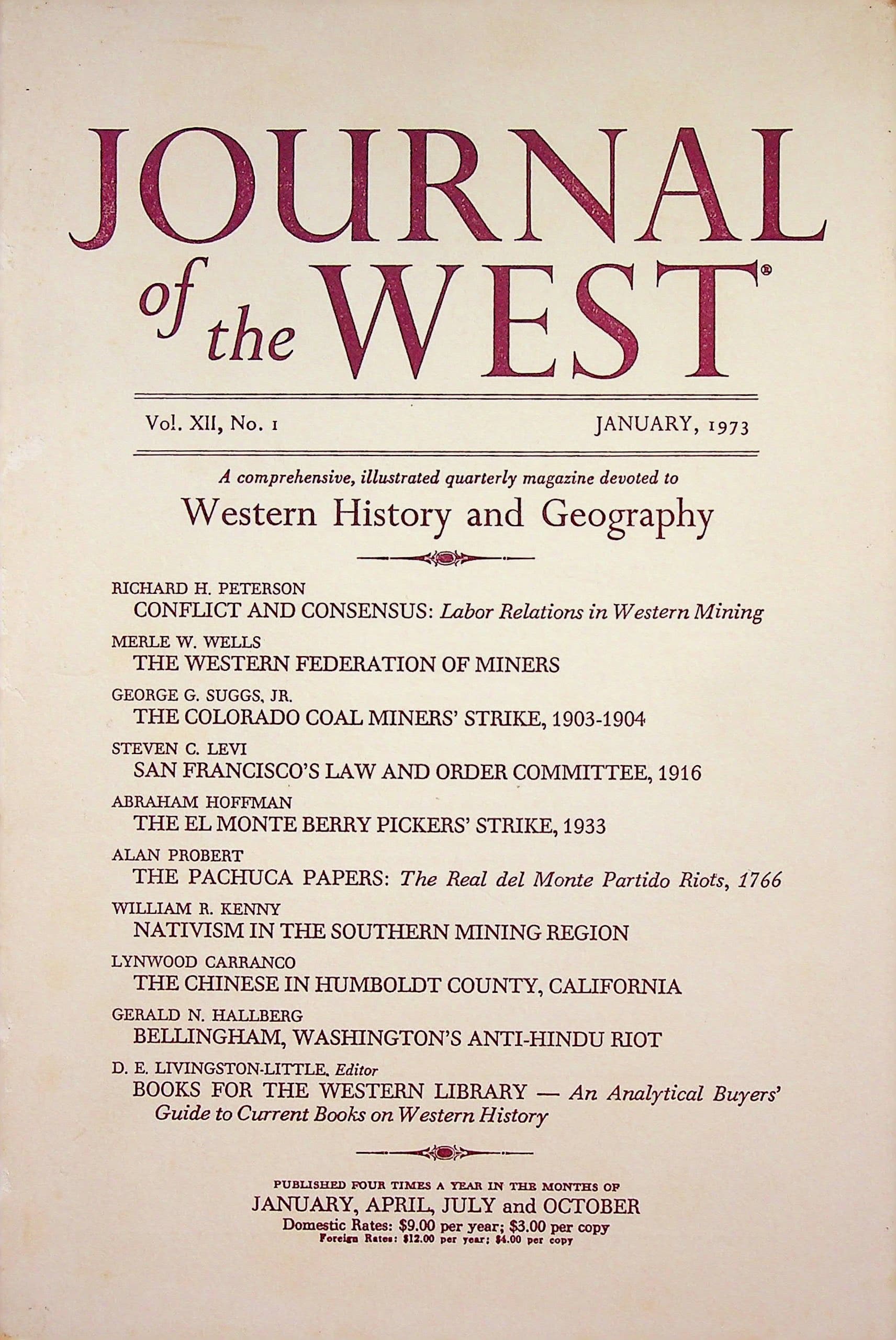 Journal of the West Vol. XII, No. 1, January, 1973, photograph 1 of 12