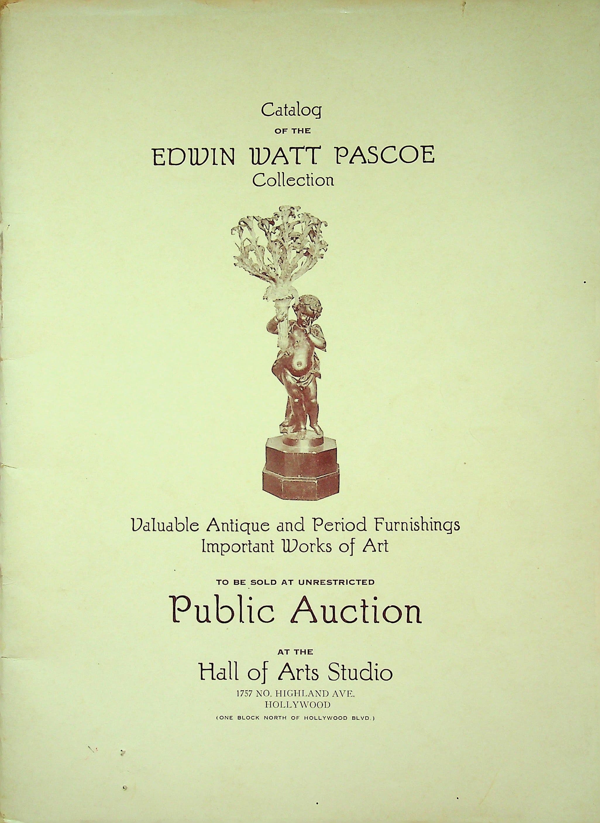 Catalogue of the Edwin Watt Pascoe Collection: Antique and Period Furnishings, Works of Art, Hollywood Auction, February 17, 1930, photograph 1 of 20